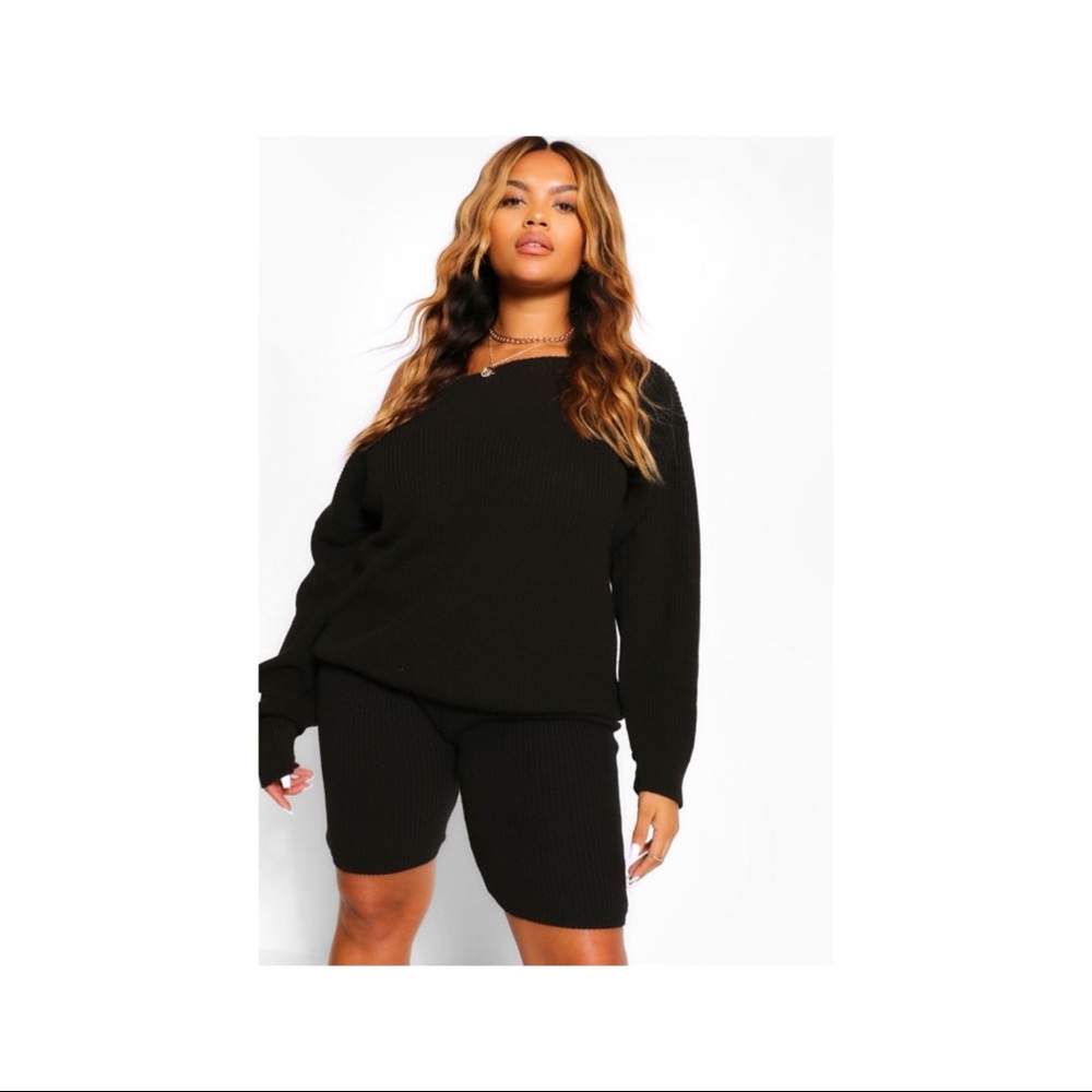 Plus Slash Neck Knitted Two-Piece